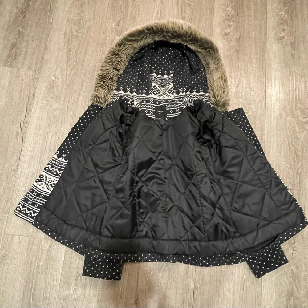 Smythe Fair Isle Fur Trim Hooded Duffle Coat in Dark Grey & Cream - Picture 7 of 11